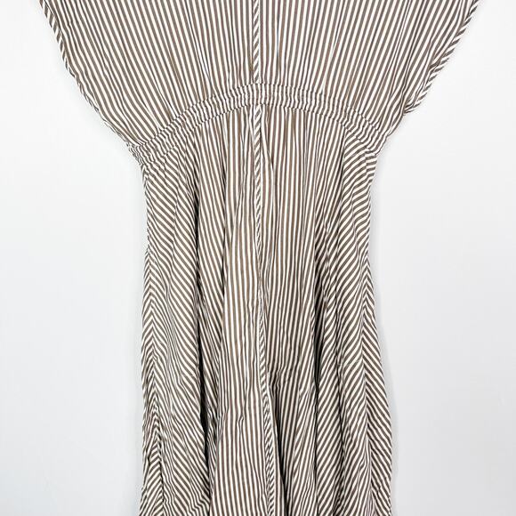 Hale Bob XSmall XS Gadi Twill Striped Midi Dress Taupe White Slit Front Tie Back - Picture 4 of 11